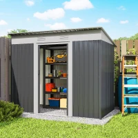 Outsunny 7' x 3.6' Metal Garden Shed, Backyard Tool Storage Shed with Dual Locking Doors, 2 Air Vents and Steel Frame, Gray(m-9)