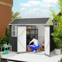 Outsunny 8' x 6' Metal Garden Storage Shed, Extra Large Outdoor Tool Storage House w/ Doors, Window and Air Vents, Dark Gray(m-2)