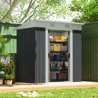 Outsunny 6' x 4' Metal Lean to Garden Shed, Outdoor Storage Shed, Garden Tool House with Double Sliding Doors, 2 Air Vents for Backyard, Patio, Lawn, Black(m-10)