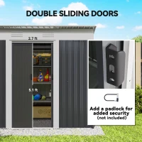 Outsunny 7' x 3.6' Metal Garden Shed, Backyard Tool Storage Shed with Dual Locking Doors, 2 Air Vents and Steel Frame, Gray(m-5)
