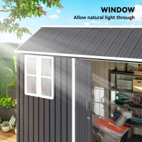 Outsunny 8' x 6' Metal Garden Storage Shed, Extra Large Outdoor Tool Storage House w/ Doors, Window and Air Vents, Dark Gray(m-5)