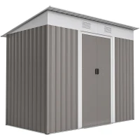Outsunny 7' x 4' Metal Garden Shed, Backyard Tool Storage Shed with Dual Locking Doors, 2 Air Vents and Steel Frame, Light Gray(m-11)