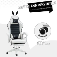 HOMCOM Cute Racing Gamer Chair, PU Leather Gaming Chair with Footrest, Headrest and Lumbar Support, Black(m-7)