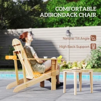 Outsunny Oversized Adirondack Chair, Outdoor Fire Pit and Porch Seating, Classic Log Lounge w/ Built-in Cupholder, Natural Wood(m-4)
