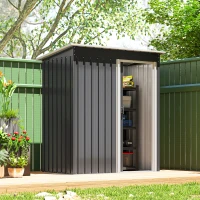 Outsunny 5 x 3 FT Outdoor Storage Shed with Sliding Door and Sloped Roof, Steel Frame Garden Shed Tool Equipment, Black(m-8)