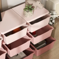 Qaba 3 Tier Kids Toy Organizer and Storage Bins with 9 Plastic Drawers, Pink(m-9)