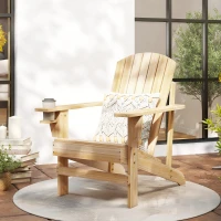 Outsunny Oversized Adirondack Chair, Outdoor Fire Pit and Porch Seating, Classic Log Lounge w/ Built-in Cupholder, Natural Wood(m-2)