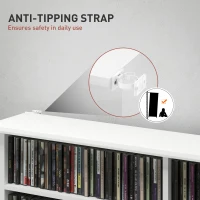 HOMCOM 8-Tier DVD Shelf with 12 Adjustable Shelves, Double CD Shelf, Holds 720 CDs, 396 DVDs or 396 Blu-rays, White(m-6)