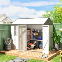 Outsunny 8' x 6' Metal Garden Storage Shed, Extra Large Outdoor Tool Storage House w/ Doors, Window and Air Vents, White(m-10)