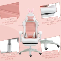 HOMCOM Cute Racing Gamer Chair, PU Leather Gaming Chair with Footrest, Headrest and Lumbar Support, Pink(m-9)