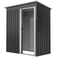 Outsunny 5 x 3 FT Outdoor Storage Shed with Sliding Door and Sloped Roof, Steel Frame Garden Shed Tool Equipment, Black(m-2)