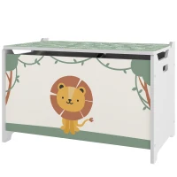 Qaba Toy Box with Lid, Safety Hinges and Groove Handles, Toy Storage Organizer for Kids, Living Room, Playroom, Green(m-1)