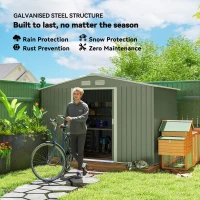 Outsunny 9.1'x6.4'x6.3' Garden Storage Shed w/ Foundation Kit Metal Tool Storage House w/ Double Doors Light Green(m-4)