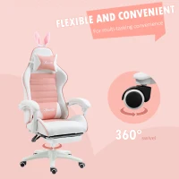 HOMCOM Cute Racing Gamer Chair, PU Leather Gaming Chair with Footrest, Headrest and Lumbar Support, Pink(m-7)