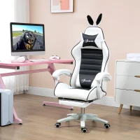 HOMCOM Cute Racing Gamer Chair, PU Leather Gaming Chair with Footrest, Headrest and Lumbar Support, Black(m-1)