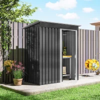 Outsunny 5 x 3 FT Outdoor Storage Shed with Sliding Door and Sloped Roof, Steel Frame Garden Shed Tool Equipment, Black(m-9)