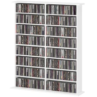 HOMCOM 8-Tier DVD Shelf with 12 Adjustable Shelves, Double CD Shelf, Holds 720 CDs, 396 DVDs or 396 Blu-rays, White(m-2)