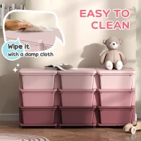 Qaba 3 Tier Kids Toy Organizer and Storage Bins with 9 Plastic Drawers, Pink(m-6)