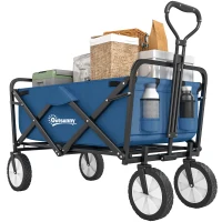 Outsunny Small Collapsible Folding Wagon Cart, Heavy Duty Outdoor Utility Garden Cart with Universal Wheels and Adjustable Handle for Camping Sports Shopping Beach, Navy Blue(m-11)