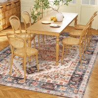 HOMCOM Area Rug 5x7, Machine Washable Rug, Non-Slip Boho Print Pattern Medallion Carpet for Living Room, Bedroom, Tawny Brown(m-1)