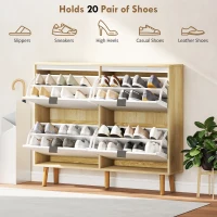 HOMCOM Narrow Shoe Cabinet, High Gloss Shoe Storage Cabinet with 4 Flip Drawers and Adjustable Shelves, Holds 20 Pairs, White(m-5)