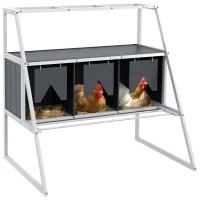 PawHut 3 Compartments Nesting Boxes for Chickens with Privacy Curtains, Standing Perches, Up to 6-12 Hens(m-11)