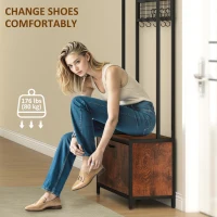 HOMCOM 5-In-1 Coat Rack Shoe Bench, Hall Tree with Bench, Shoe Cabinet, 10 Hooks for Hallway, Mud Room, Rustic Brown(m-7)