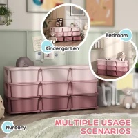 Qaba 3 Tier Kids Toy Organizer and Storage Bins with 9 Plastic Drawers, Pink(m-5)