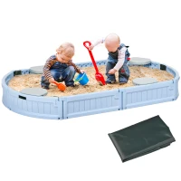 Outsunny Kids Outdoor Sandbox with Cover, Seat Board for Backyard, Light Blue, 72" x 41.25" x 8.75"(m-11)