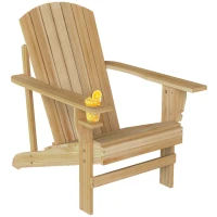 Outsunny Oversized Adirondack Chair, Outdoor Fire Pit and Porch Seating, Classic Log Lounge w/ Built-in Cupholder, Natural Wood(m-11)