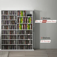 HOMCOM 8-Tier DVD Shelf with 12 Adjustable Shelves, Double CD Shelf, Holds 720 CDs, 396 DVDs or 396 Blu-rays, White(m-9)