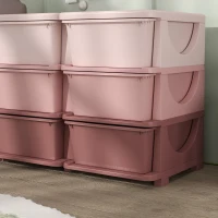 Qaba 3 Tier Kids Toy Organizer and Storage Bins with 9 Plastic Drawers, Pink(m-10)
