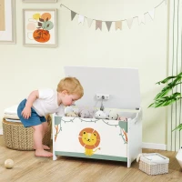 Qaba Toy Box with Lid, Safety Hinges and Groove Handles, Toy Storage Organizer for Kids, Living Room, Playroom, Green(m-10)