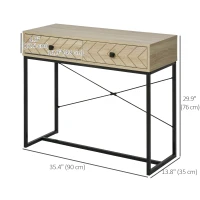 HOMCOM 36" Console Table with 2 Storage Drawers, Narrow Entryway Table with Metal Frame and Back X-Bar for Behind Couch, Living Room, Study Room, Office(m-3)