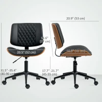 HOMCOM Office Chair No Arms with Wheels, PU Leather Desk Chair with Adjustable Height, Swivel Wheels for Office, Black(m-3)