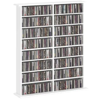 HOMCOM 8-Tier DVD Shelf with 12 Adjustable Shelves, Double CD Shelf, Holds 720 CDs, 396 DVDs or 396 Blu-rays, White(m-11)