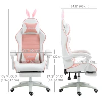 HOMCOM Cute Racing Gamer Chair, PU Leather Gaming Chair with Footrest, Headrest and Lumbar Support, Pink(m-3)