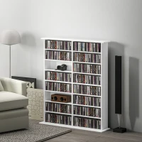 HOMCOM 8-Tier DVD Shelf with 12 Adjustable Shelves, Double CD Shelf, Holds 720 CDs, 396 DVDs or 396 Blu-rays, White(m-8)