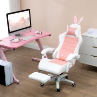 HOMCOM Cute Racing Gamer Chair, PU Leather Gaming Chair with Footrest, Headrest and Lumbar Support, Pink(m-8)