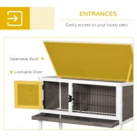 PawHut Elevated Wooden Rabbit Hutch, Indoor/Outdoor Bunny Cage with Hinged Asphalt Roof and Removable Tray for Rabbits, Chickens, Ducks, Guinea Pig, Brown(m-7)