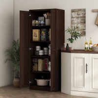 HOMCOM 63" Kitchen Storage Cabinet, 5-tier Pantry Cabinet with Doors and Adjustable Shelves for Dining Room, Dark Brown