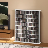 HOMCOM 8-Tier DVD Shelf with 12 Adjustable Shelves, Double CD Shelf, Holds 720 CDs, 396 DVDs or 396 Blu-rays, White(m-1)