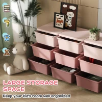 Qaba 3 Tier Kids Toy Organizer and Storage Bins with 9 Plastic Drawers, Pink(m-4)