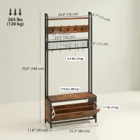 HOMCOM 5-In-1 Coat Rack Shoe Bench, Hall Tree with Bench, Shoe Cabinet, 10 Hooks for Hallway, Mud Room, Rustic Brown(m-3)