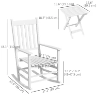Outsunny 3 Pieces Outdoor Rocking Chair Set, Wooden Patio Rocking Chair Set with Folding Table, High Back and Armrests, White(m-3)