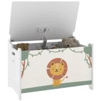 Qaba Toy Box with Lid, Safety Hinges and Groove Handles, Toy Storage Organizer for Kids, Living Room, Playroom, Green(m-11)