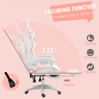 HOMCOM Cute Racing Gamer Chair, PU Leather Gaming Chair with Footrest, Headrest and Lumbar Support, Pink(m-6)