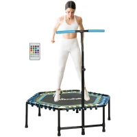 Soozier 45" Rebounder Trampoline for Adults, Quiet Bungee Rebounder with LED Lights and Adjustable Handle, Blue(m-11)