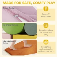 Qaba Climbing Toys for Toddlers with Removable Cover, Indoor Activity Play Set for Crawling, Sliding, Orange/Green(m-5)