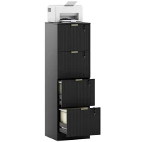 HOMCOM Lockable Filing Cabinet with 4 Fluted Drawers, File Cabinet with Adjustable Hanging Rails for A4 Letter Files, Black(m-11)
